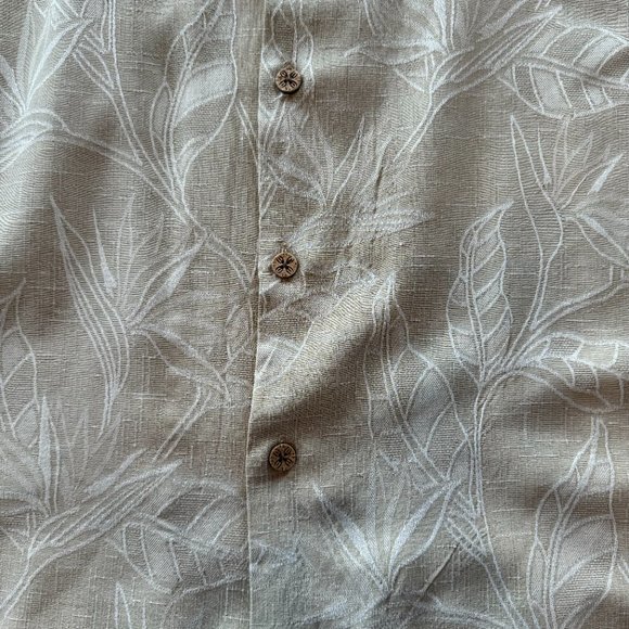 Caribbean Joe Hawaiian Button Up Shirt L 100% Silk Khaki Tropical Print XXL - Picture 8 of 11